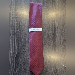 Calvin Klein Men's Deep Red and Gray Striped Tie